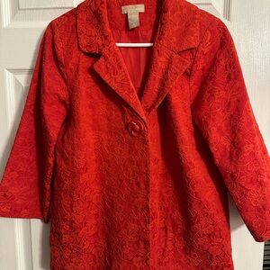 Red Textured Blazer with Notched Lapel